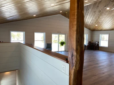 Event and Healing Rental space featuring wooden floors and large ceilings at The Lodge Loon Pond Retreat and Wellness Center Maine 3